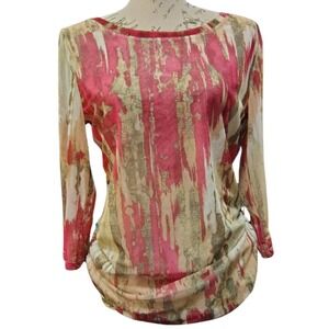 Tribal Pink Beige Abstract Print Long Sleeve Top